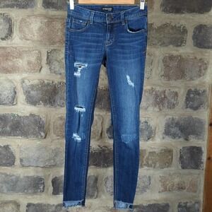 EVERMORE Denim Distressed Jeans Junior's Size 1‎ Skinny Raw Step Hem Blue